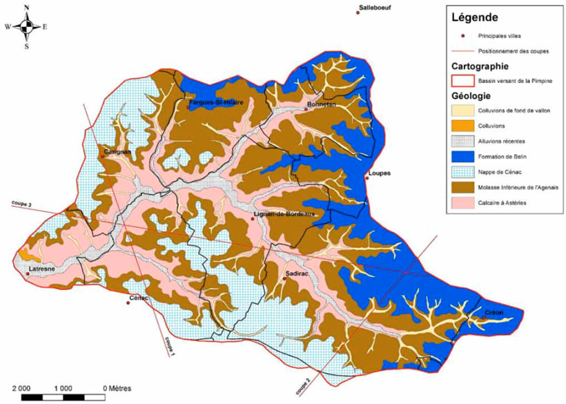 Carte géologique du bassin versant de la Pimpine (BRGM)