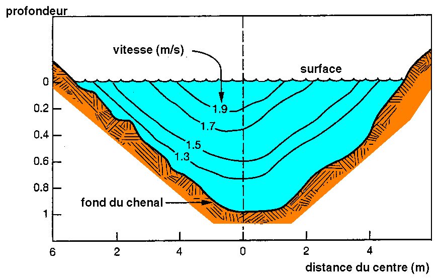 Lignes de vitesse dans la section d'écoulement