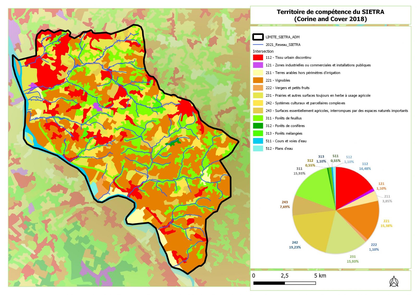 Occupation du sol sur le territoire du SIETRA (CLC 2018)